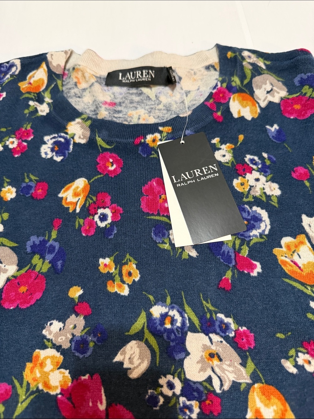 Lauren Ralph Lauren French Navy Floral Sweater L NWT - Picture 2 of 6